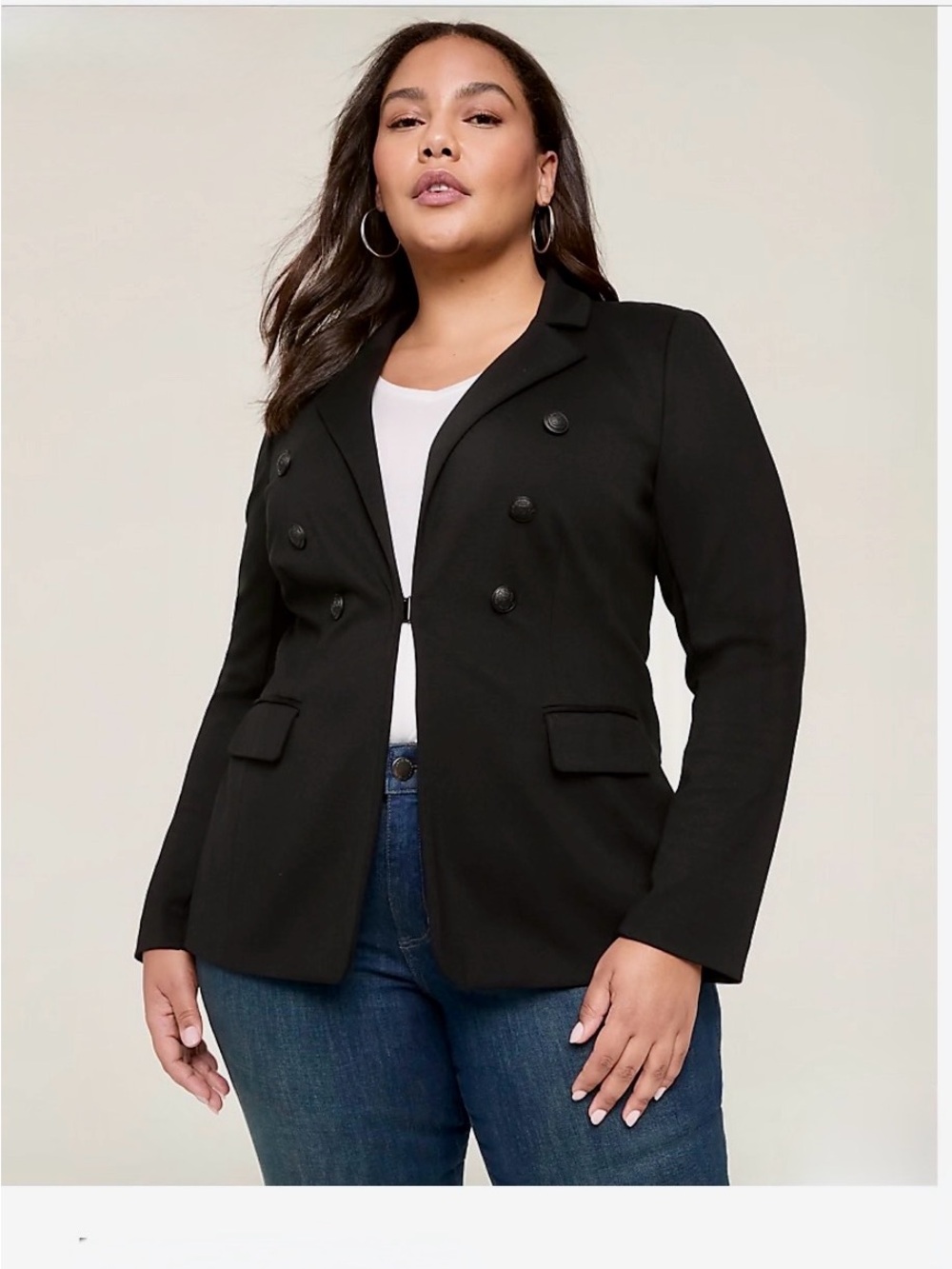 Lane Bryant Black Double-Breasted Ponte Blazer with Notch Lapel